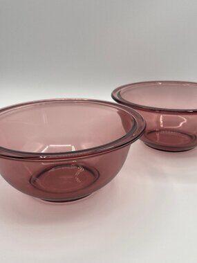 VTG Pyrex Amethyst Cranberry Mixing Bowl Set Of 2- #322- 1 Liter - USA